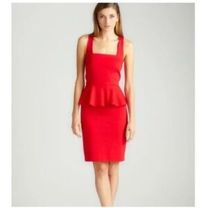 Vivienne Tam Red Peplum Stretch‎ Ponte Bodycon Dress Large Holiday Party Ready
